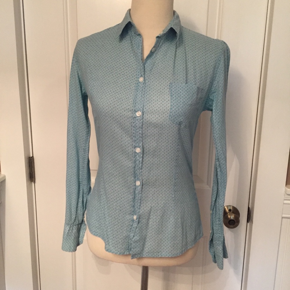 ROBERTA FREYMANN NY TOP BLOUSE BUTTON UP BLUE  LONG SLEEVE Size XS